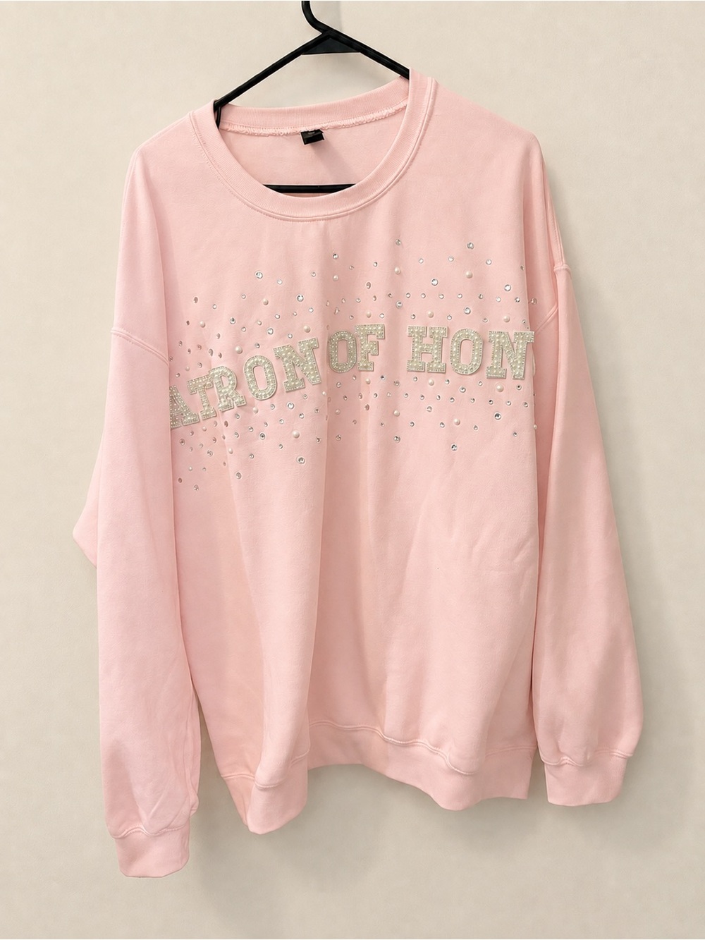 Gildan Matron of Honor Pink Pearl Rhinestone Sweatshirt XL